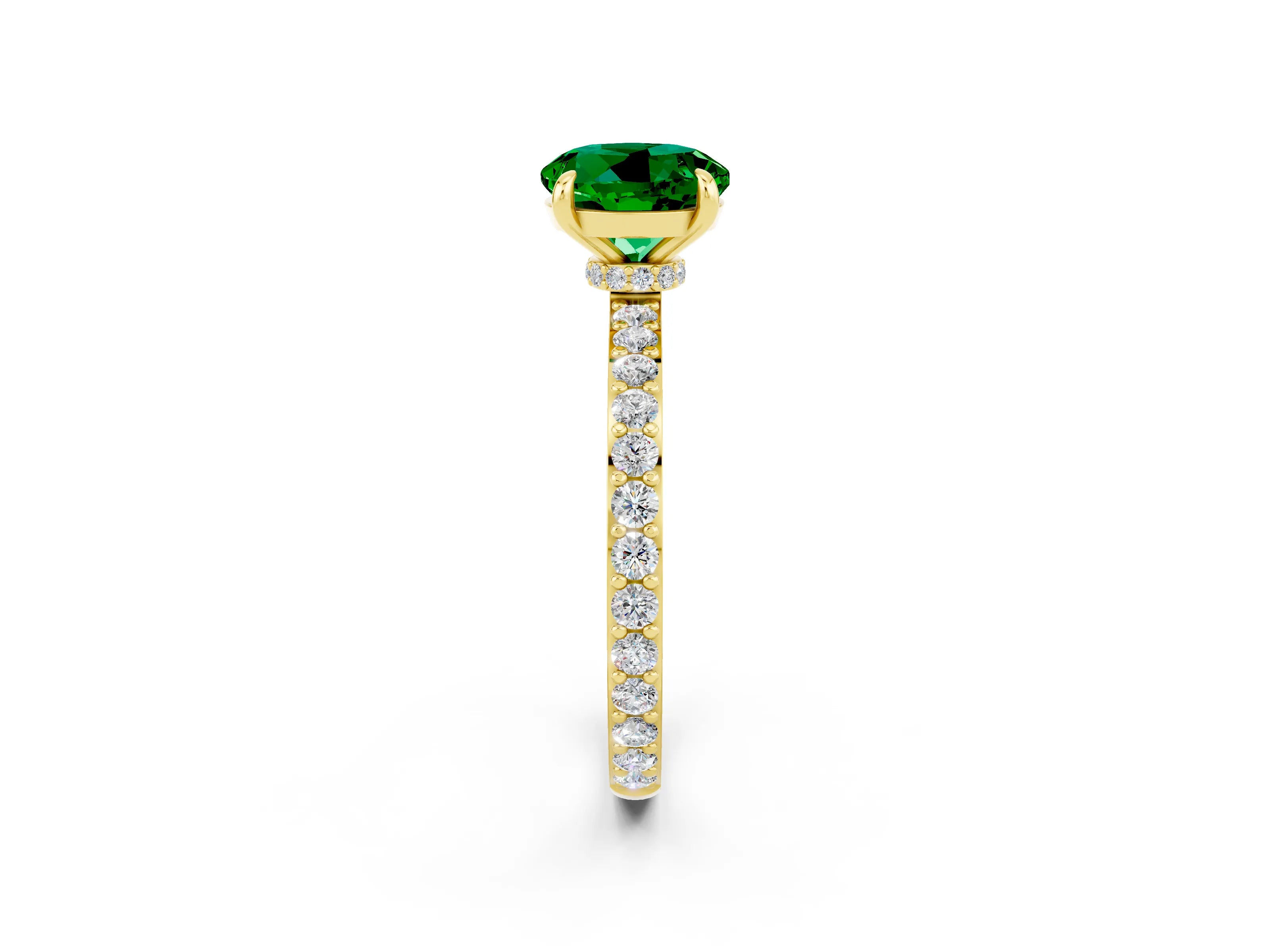 Yellow gold Round Cut Emerald Solitaire Engagement Ring with Pavé Band and Four-Prong Setting_2