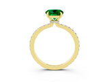 Yellow gold Round Cut Emerald Solitaire Engagement Ring with Pavé Band and Four-Prong Setting_3