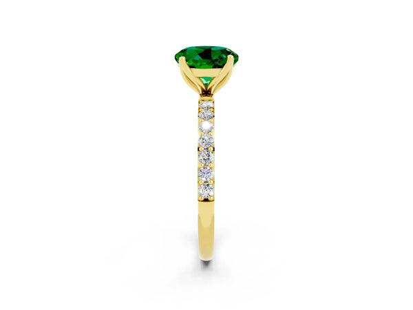 Yellow gold Round Cut Emerald Solitaire Engagement Ring with Round  Pavé Band and Prong Setting