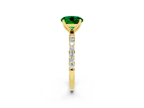 Yellow gold Round Cut Emerald Solitaire Engagement Ring with Pavé Band and Prong Setting_2