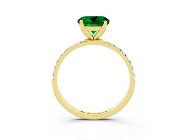 Yellow gold Round Cut Emerald Solitaire Engagement Ring with Round  Pavé Band and Prong Setting