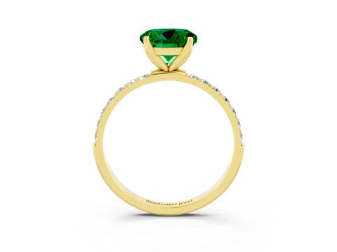 Yellow gold Round Cut Emerald Solitaire Engagement Ring with Pavé Band and Prong Setting_3