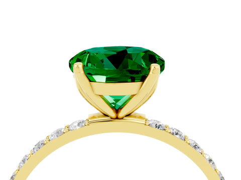 Yellow gold Round Cut Emerald Solitaire Engagement Ring with Pavé Band and Prong Setting_4