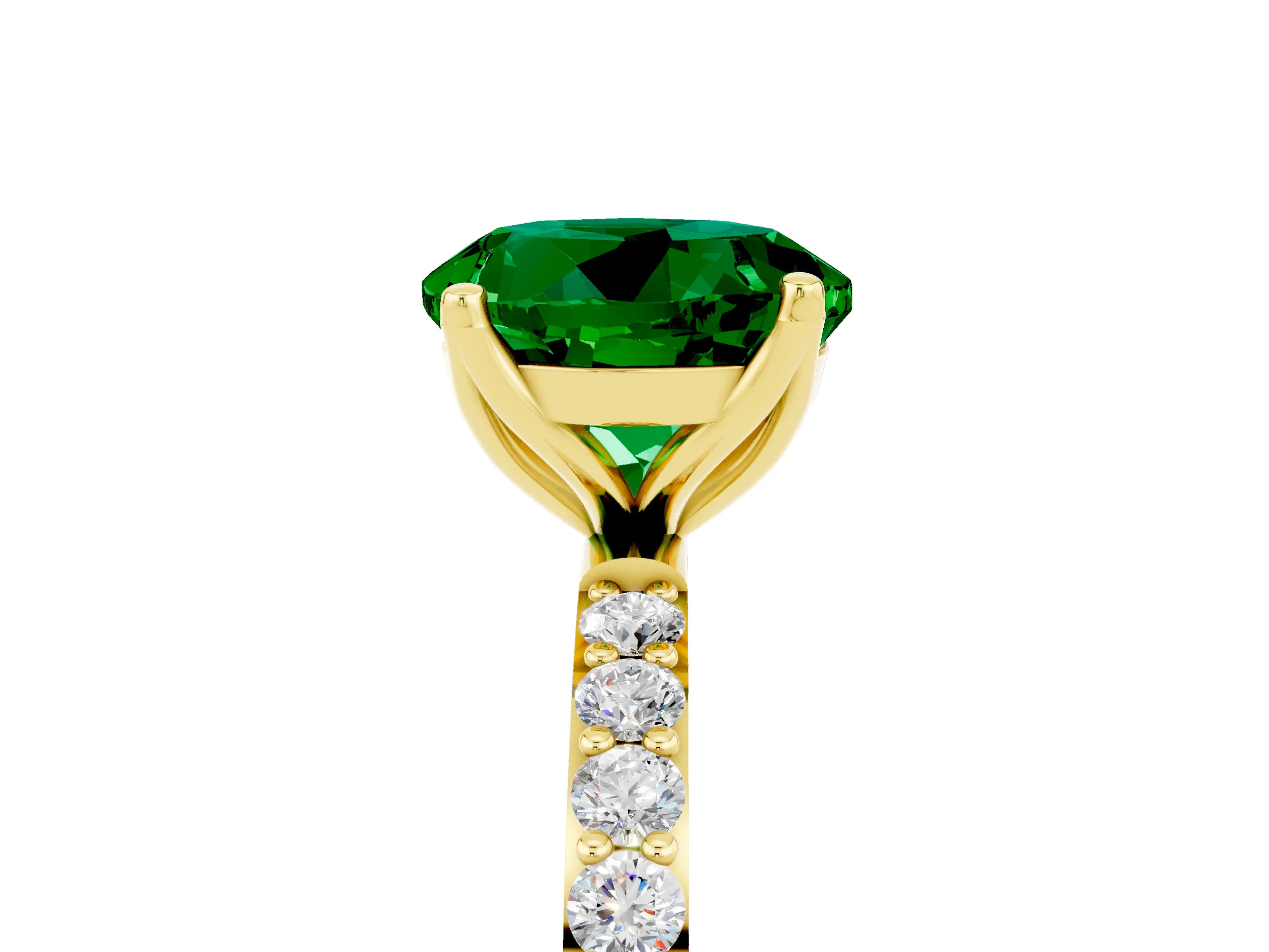 Yellow gold Round Cut Emerald Solitaire Engagement Ring with Pavé Band and Prong Setting_5