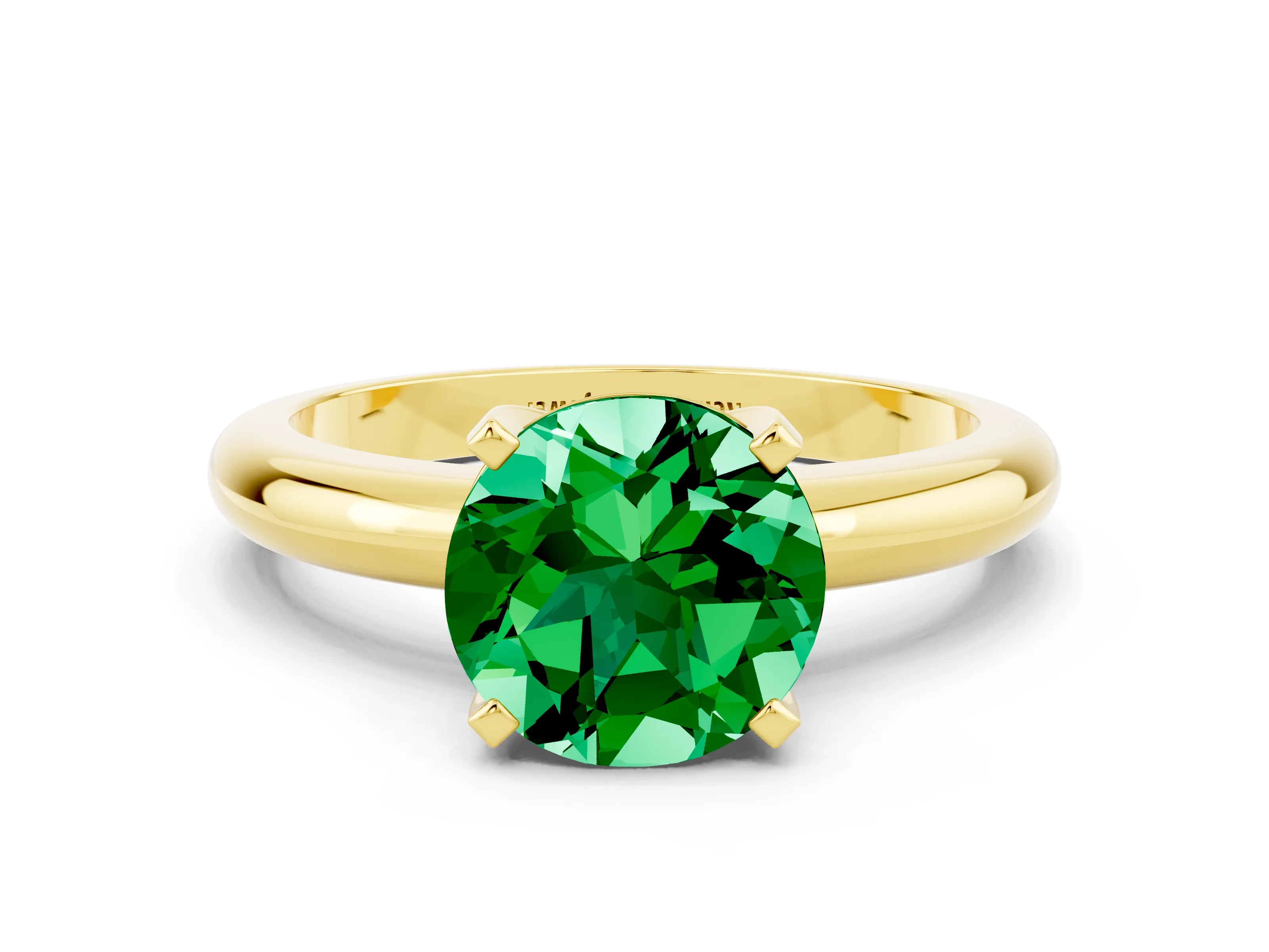 Yellow gold Round Cut Emerald Solitaire Engagement Ring with Round Band and Four-Prong Setting