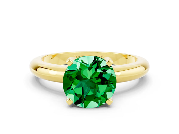 Yellow gold Round Cut Emerald Solitaire Engagement Ring with Round Band and Four-Prong Setting