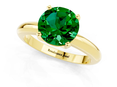 Yellow gold Round Cut Emerald Solitaire Engagement Ring with Round Band and Four-Prong Setting_1