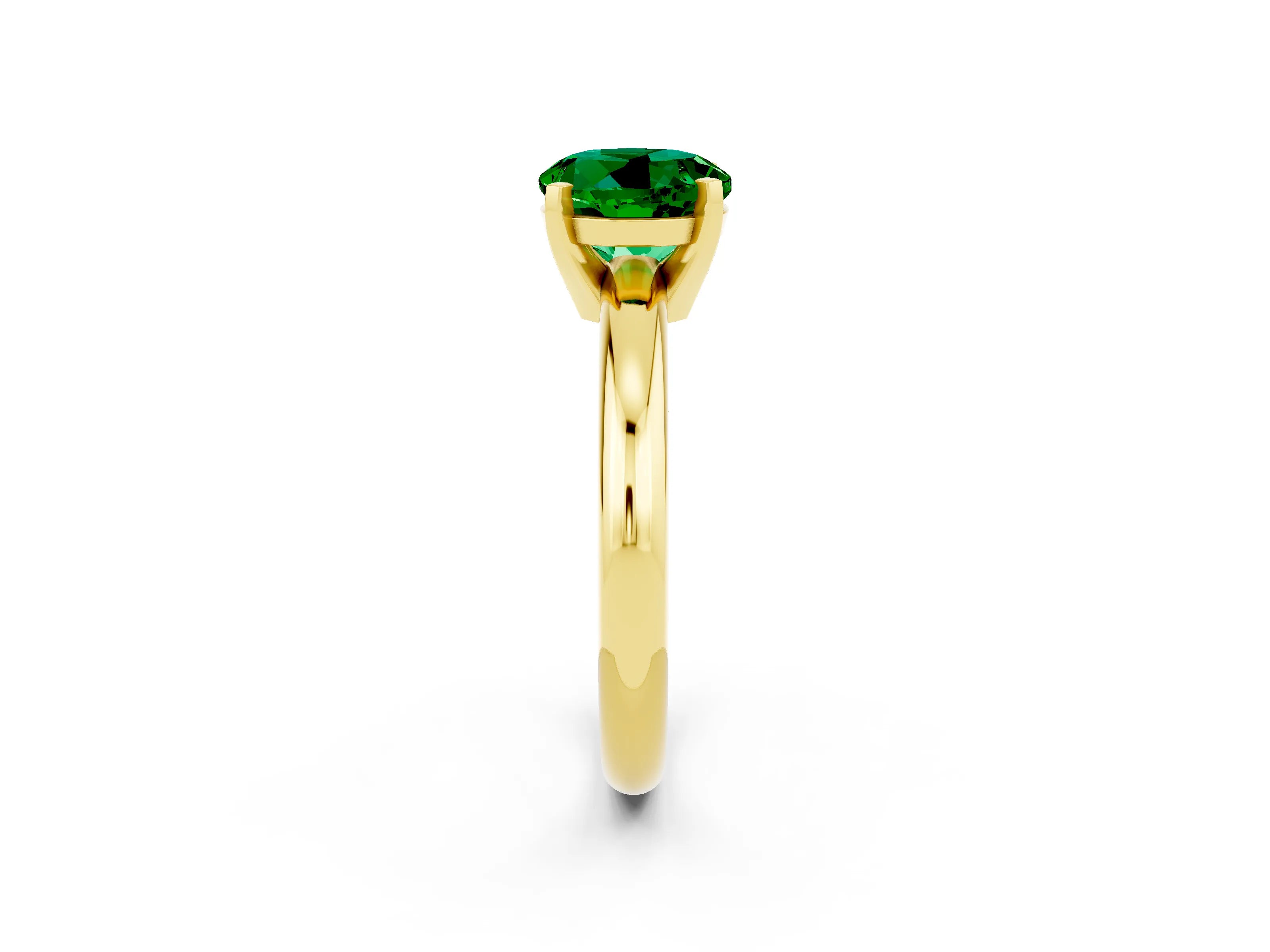 Yellow gold Round Cut Emerald Solitaire Engagement Ring with Round Band and Four-Prong Setting_2