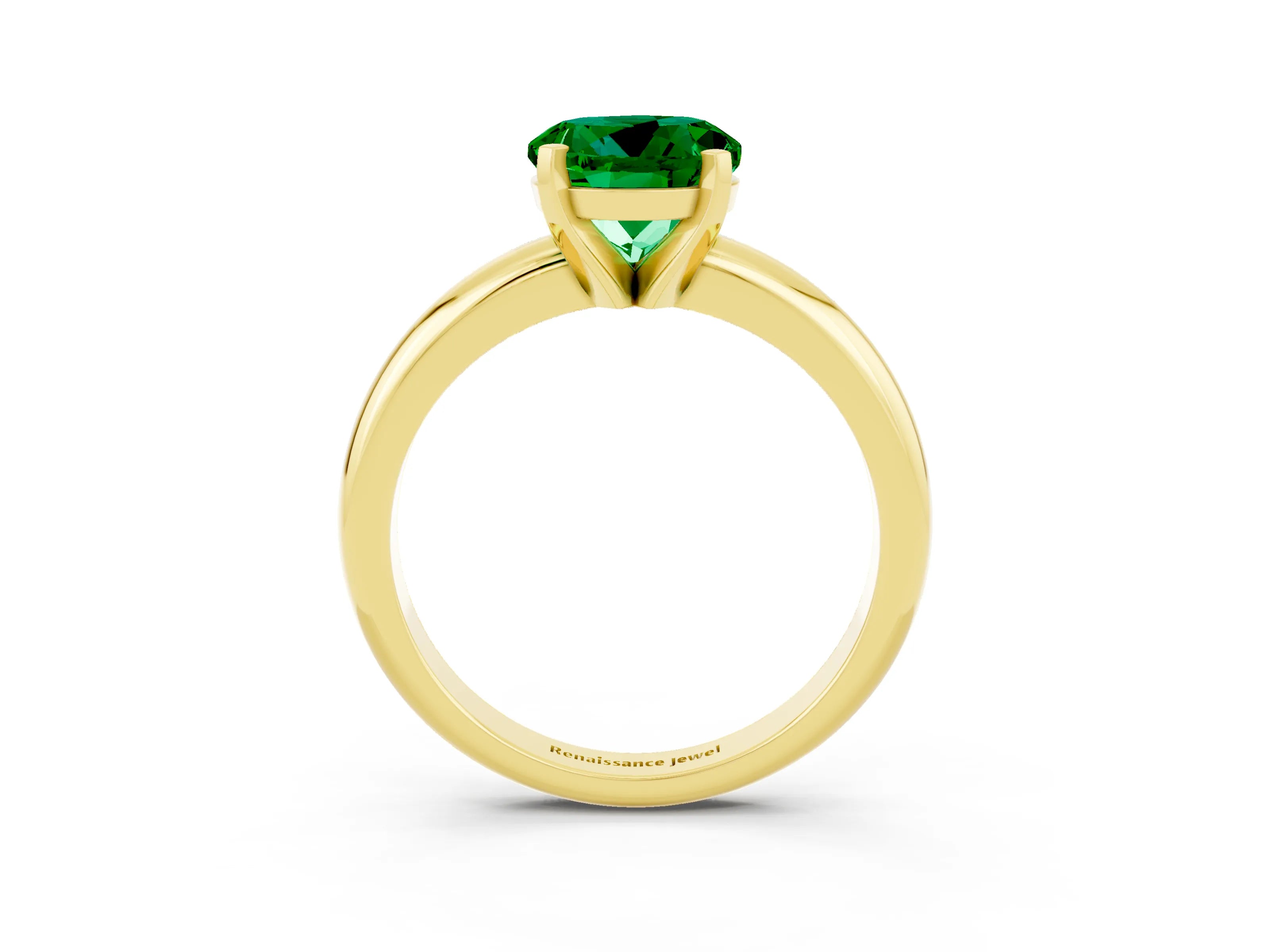 Yellow gold Round Cut Emerald Solitaire Engagement Ring with Round Band and Four-Prong Setting_3