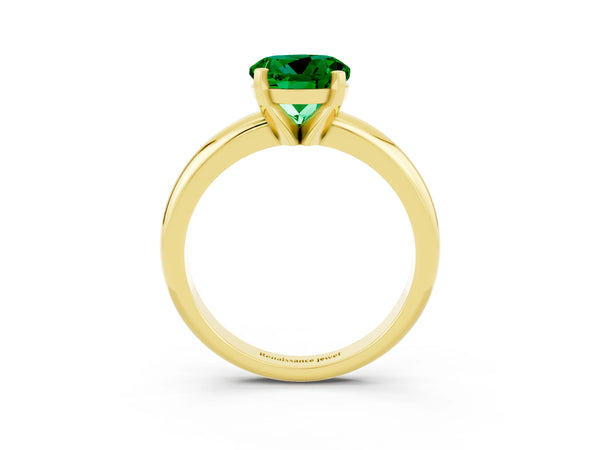Yellow gold Round Cut Emerald Solitaire Engagement Ring with Round Band and Four-Prong Setting