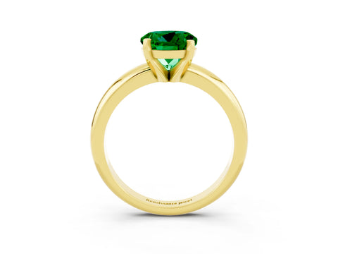 Yellow gold Round Cut Emerald Solitaire Engagement Ring with Round Band and Four-Prong Setting_3