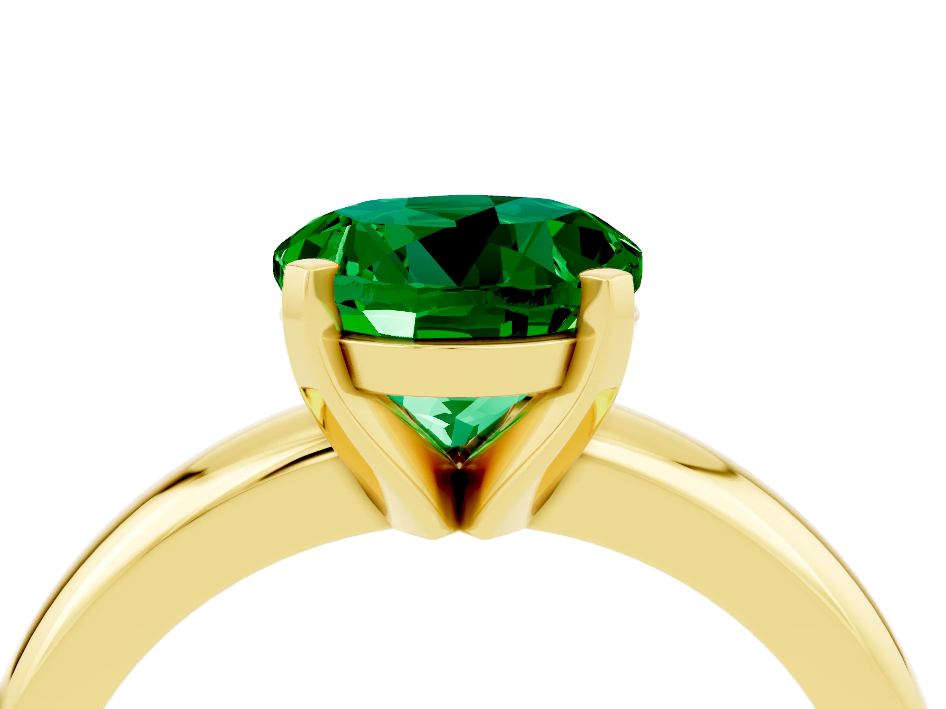 Yellow gold Round Cut Emerald Solitaire Engagement Ring with Round Band and Four-Prong Setting_4