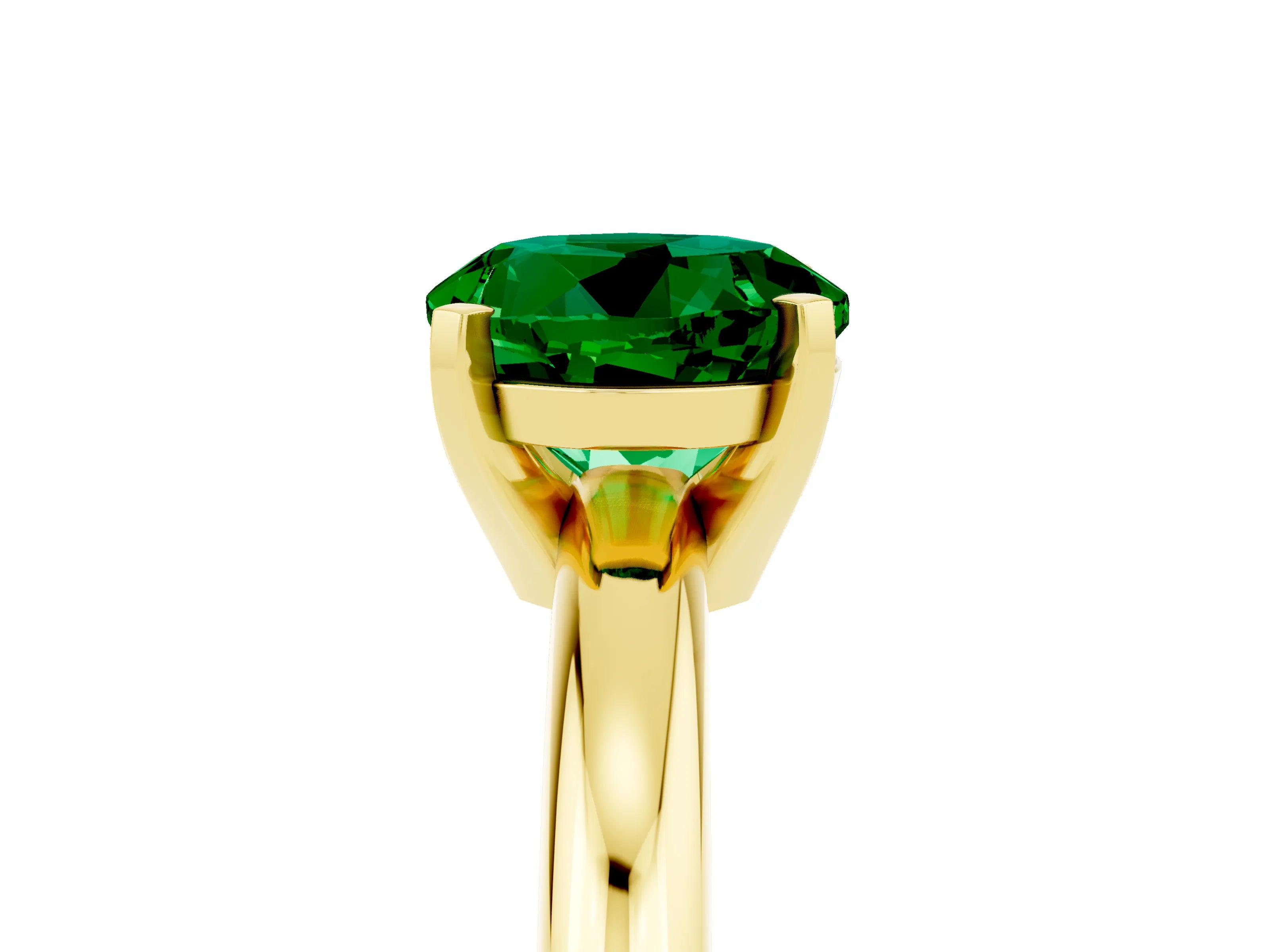 Yellow gold Round Cut Emerald Solitaire Engagement Ring with Round Band and Four-Prong Setting_5