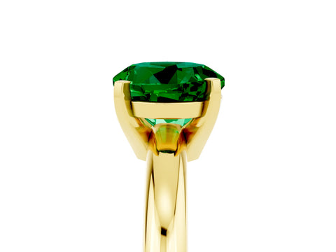 Yellow gold Round Cut Emerald Solitaire Engagement Ring with Round Band and Four-Prong Setting_5