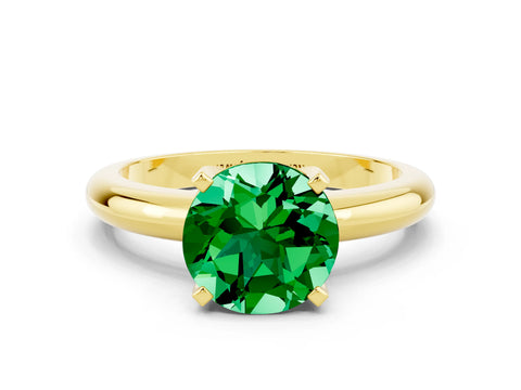 Yellow gold Round Cut Emerald Solitaire Engagement Ring with Round Band and Four-Prong Setting