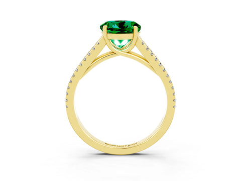 Yellow gold Round Cut Emerald Solitaire Engagement Ring with Split Shank Pavé Band_3