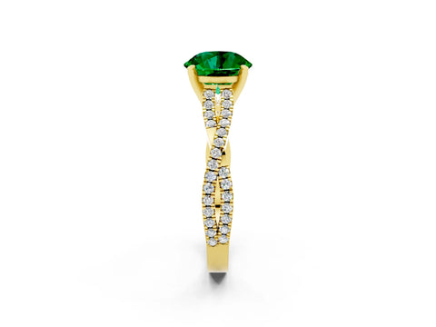 Yellow gold Round Cut Emerald Solitaire Engagement Ring with Twisted Pavé Band and Four-Prong Setting_14