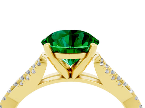 Yellow gold Round Cut Emerald Solitaire Engagement Ring with Twisted Pavé Band and Four-Prong Setting_16