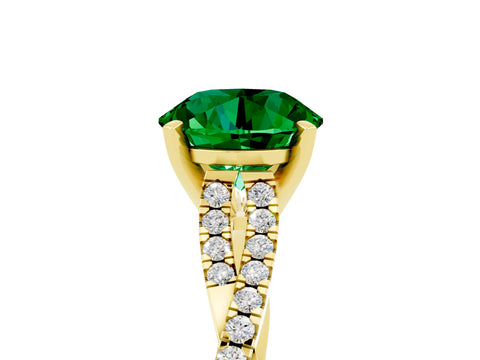 Yellow gold Round Cut Emerald Solitaire Engagement Ring with Twisted Pavé Band and Four-Prong Setting_17