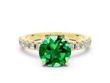 Yellow gold Round Cut Emerald Solitaire Pavé Band with Four-Prong Setting