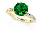Yellow gold Round Cut Emerald Solitaire Pavé Band with Four-Prong Setting_1