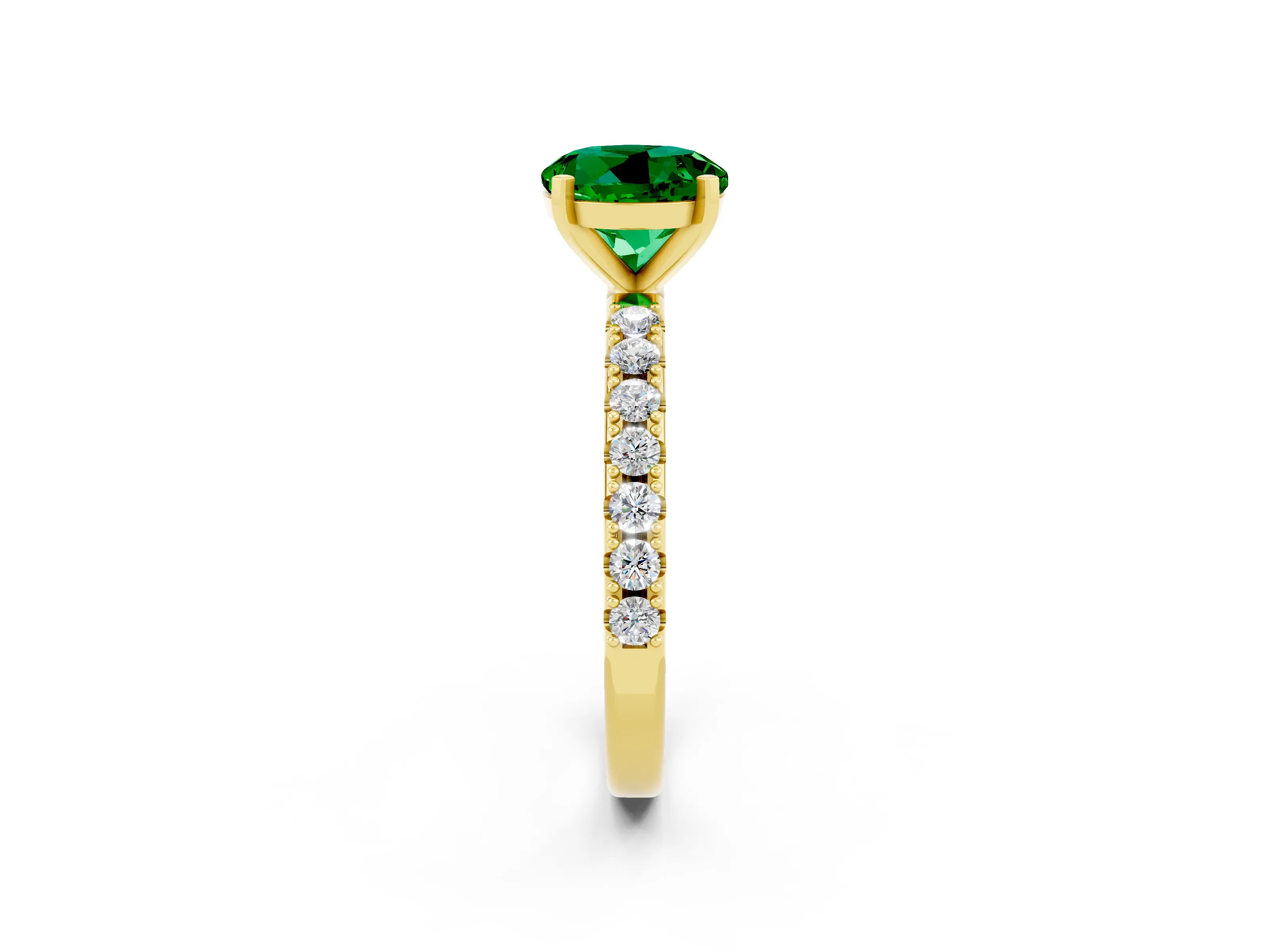 Yellow gold Round Cut Emerald Solitaire Pavé Band with Four-Prong Setting_2