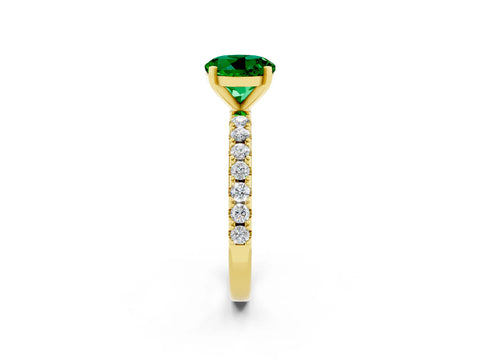 Yellow gold Round Cut Emerald Solitaire Pavé Band with Four-Prong Setting_2
