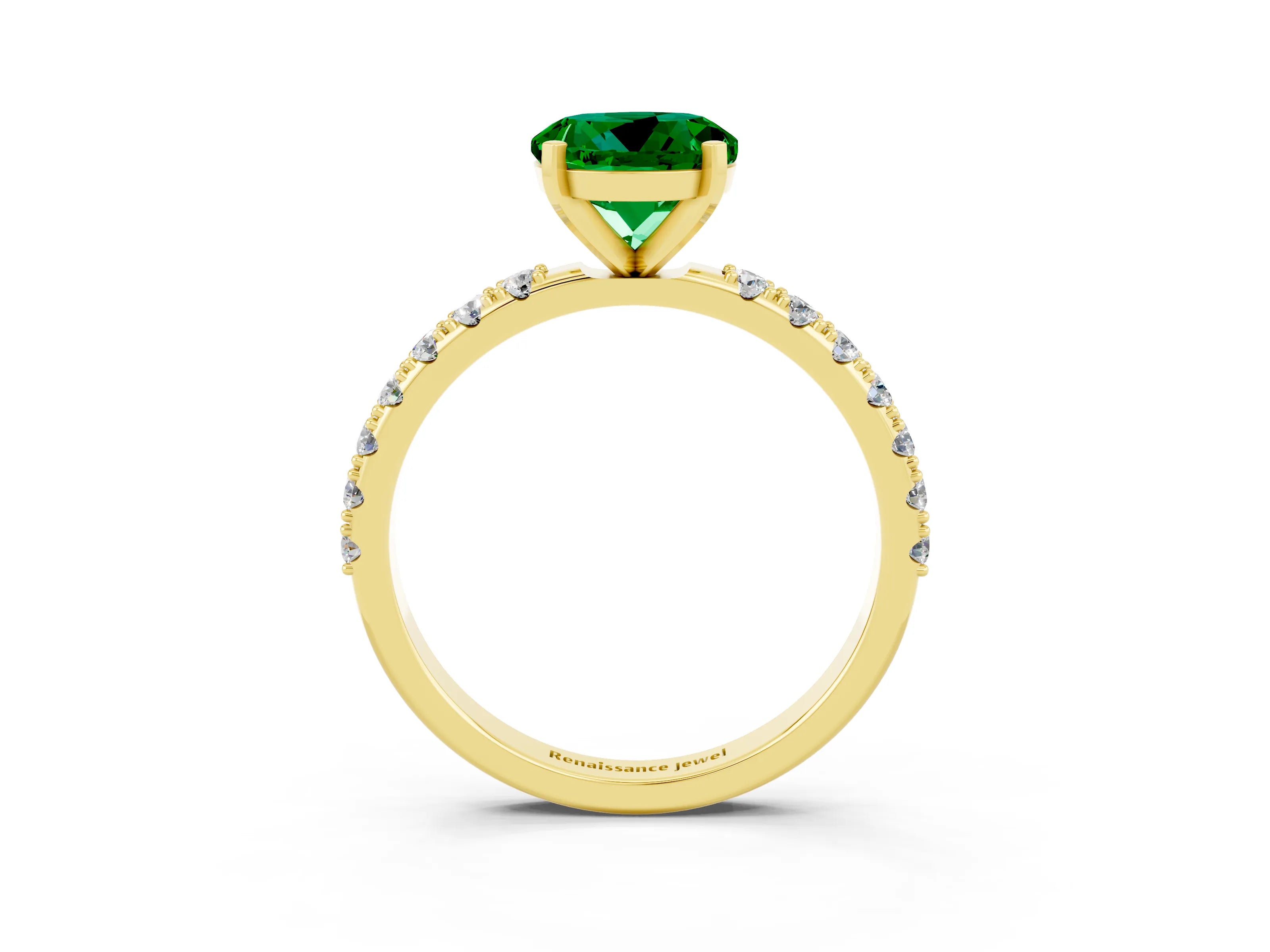 Yellow gold Round Cut Emerald Solitaire Pavé Band with Four-Prong Setting_3