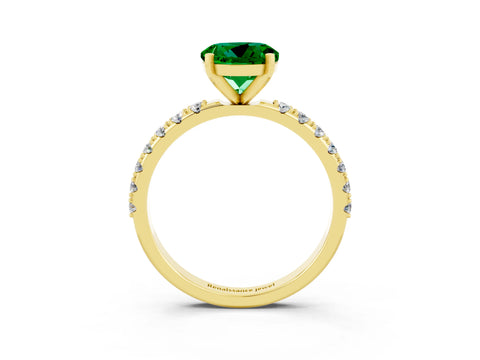 Yellow gold Round Cut Emerald Solitaire Pavé Band with Four-Prong Setting_3
