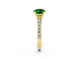 Yellow gold Round Cut Emerald Solitaire Pavé Engagement Ring with Round Band and Prong Setting_14