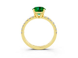 Yellow gold Round Cut Emerald Solitaire Pavé Engagement Ring with Round Band and Prong Setting_15