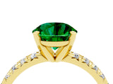 Yellow gold Round Cut Emerald Solitaire Pavé Engagement Ring with Round Band and Prong Setting_16