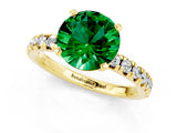 Yellow gold Round Cut Emerald Solitaire Pavé Engagement Ring with Round Band and Prong Setting_67