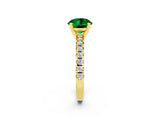 Yellow gold Round Cut Emerald Solitaire Pavé Engagement Ring with Round Band and Prong Setting_68