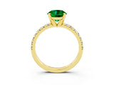 Yellow gold Round Cut Emerald Solitaire Pavé Engagement Ring with Round Band and Prong Setting_69