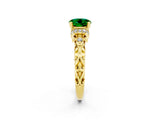 Yellow gold Round Cut Emerald Solitaire Ring with Filigree Band and Four-Prong Setting_26