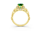 Yellow gold Round Cut Emerald Solitaire Ring with Filigree Band and Four-Prong Setting_27