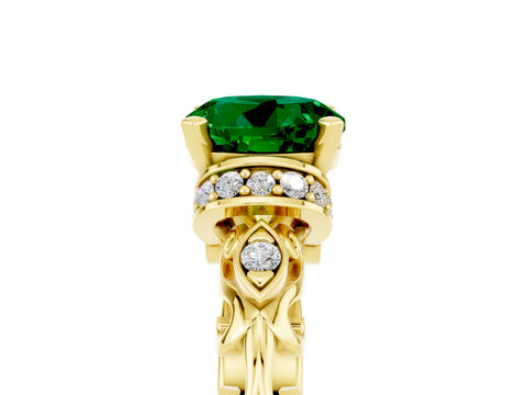 Yellow gold Round Cut Emerald Solitaire Ring with Filigree Band and Four-Prong Setting_29