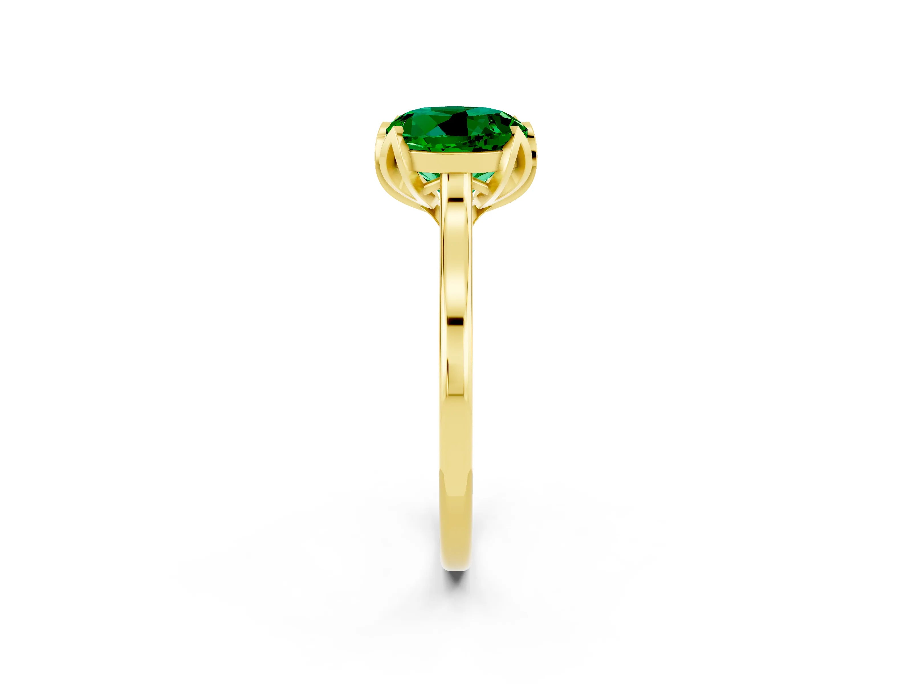Yellow gold Round Cut Emerald Solitaire Ring with Flower Prong Setting and Classic Band_14
