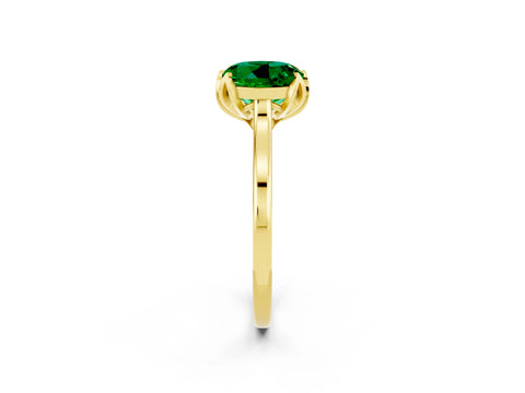 Yellow gold Round Cut Emerald Solitaire Ring with Flower Prong Setting and Classic Band_14