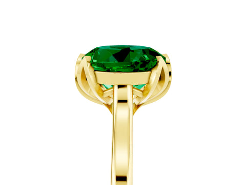 Yellow gold Round Cut Emerald Solitaire Ring with Flower Prong Setting and Classic Band_17