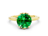Yellow gold Round Cut Emerald Solitaire Ring with Flower Prong Setting and Classic Band_36
