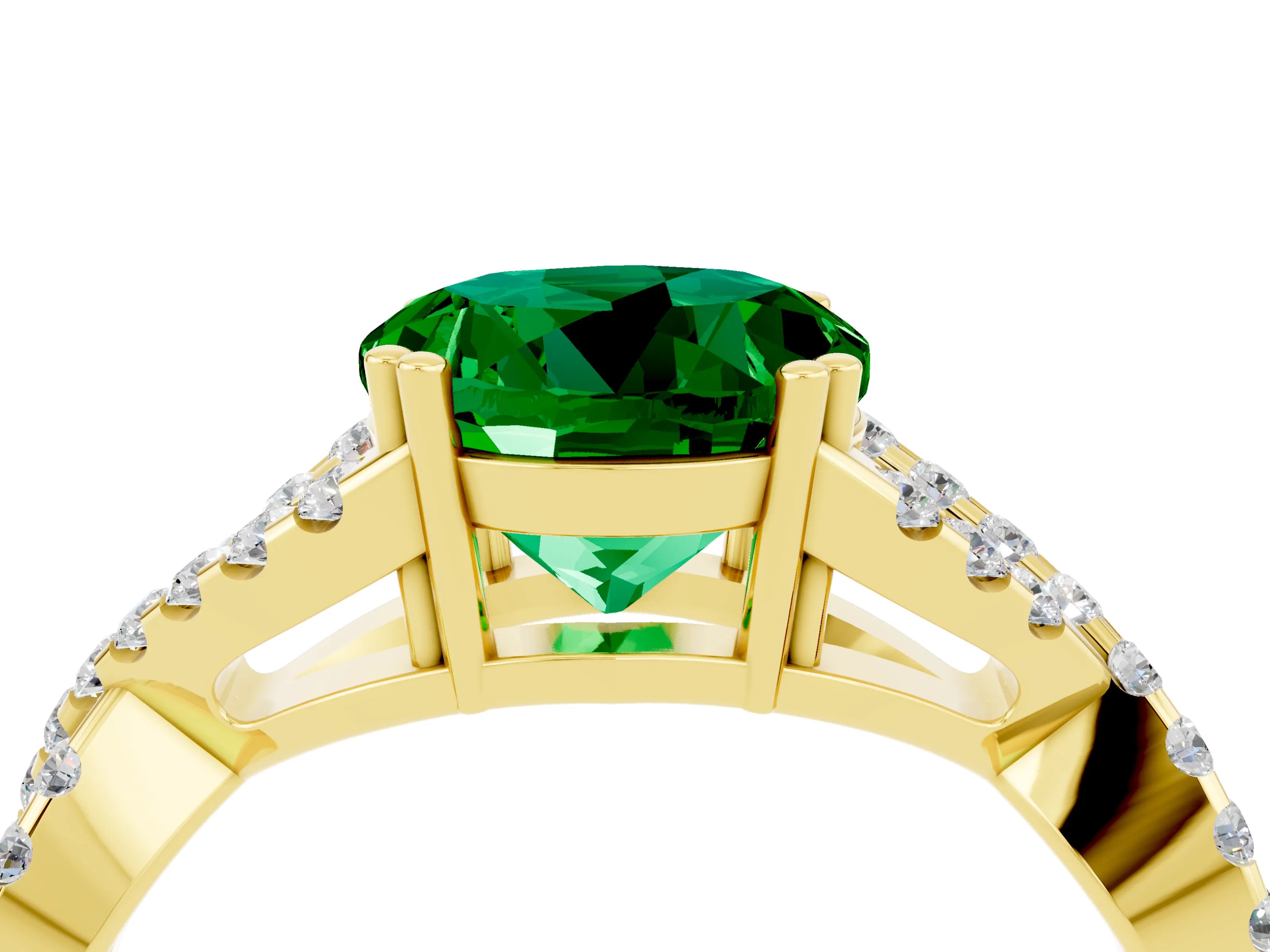 Yellow gold Round Cut Emerald Solitaire Ring with Four-Prong Setting and Twisted Pavé Band_4
