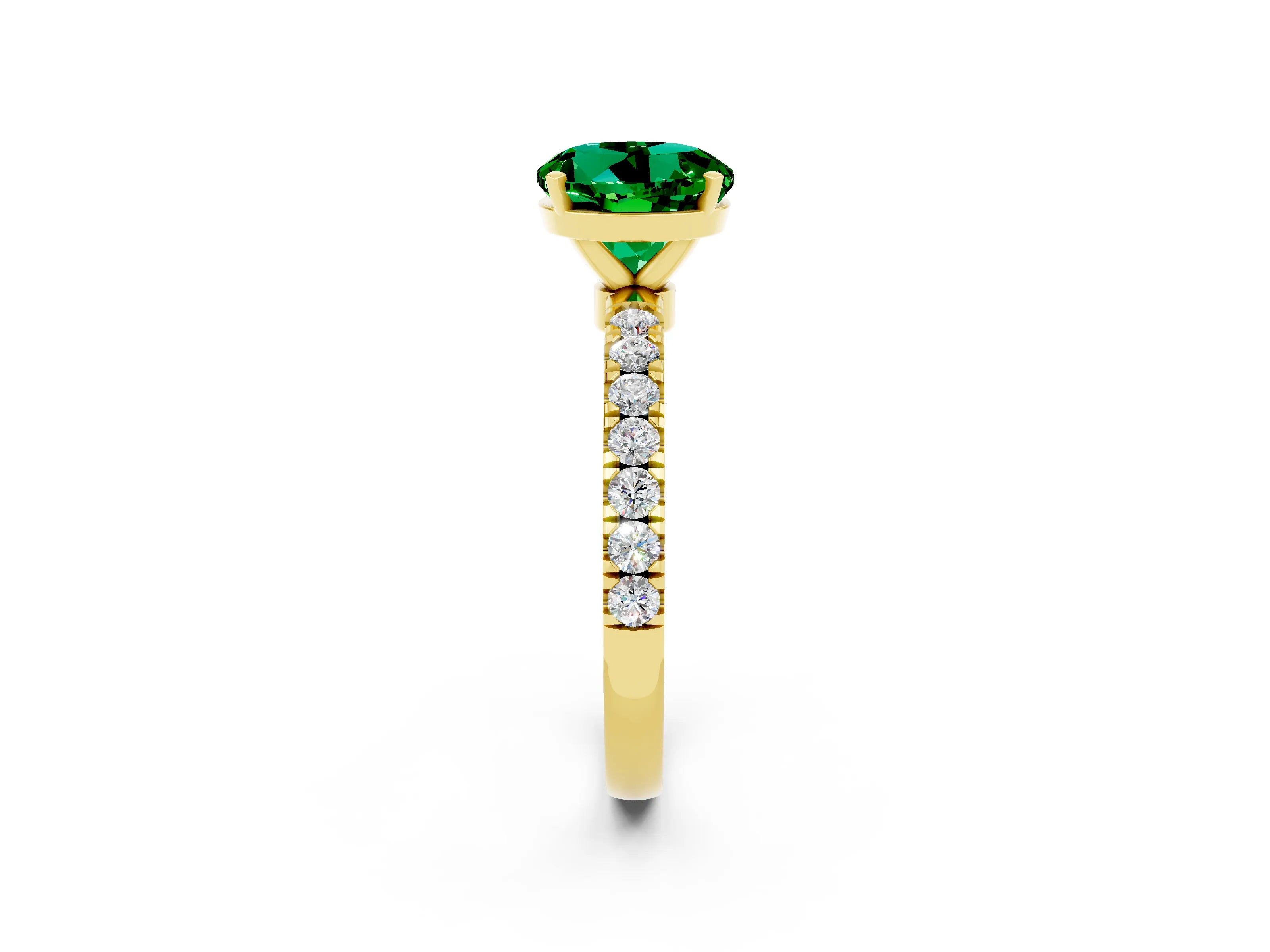 Yellow gold Round Cut Emerald Solitaire Ring with Pavé Accents and Four-Prong Setting_2