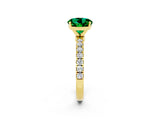 Yellow gold Round Cut Emerald Solitaire Ring with Pavé Accents and Four-Prong Setting_2