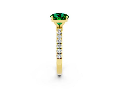 Yellow gold Round Cut Emerald Solitaire Ring with Pavé Accents and Four-Prong Setting_2