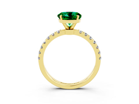 Yellow gold Round Cut Emerald Solitaire Ring with Pavé Accents and Four-Prong Setting_3