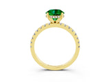 Yellow gold Round Cut Emerald Solitaire Ring with Pavé Band and Four-Prong Setting_27