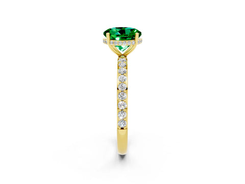 Yellow gold Round Cut Emerald Solitaire Ring with Pavé Band and Hidden Halo_14