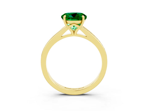 Yellow gold Round Cut Emerald Solitaire Ring with Pavé Band and Prong Setting_15